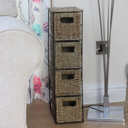 Bacote Seagrass Woven 4 Drawer Storage Tower Unit For Home, Office Furniture Basket Shelf