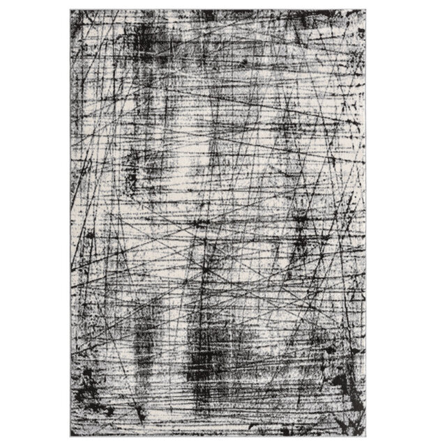 Demico Modern Low Pile Area Rug - Polypropylene Weaving - Jute Backing - Oblique Abstract Design Rugs, Grey,