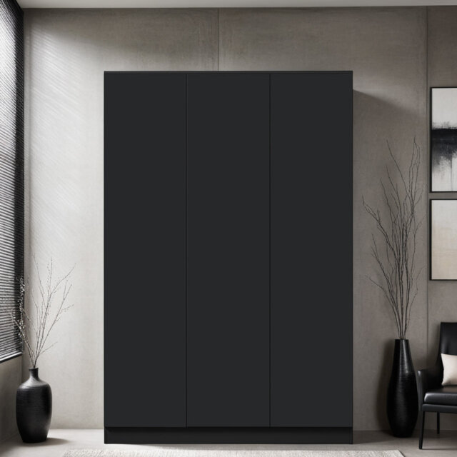 Warren 3 Door Wardrobe - Matt Finish. Soft-Close Hinged Doors. Modern No-Handle Push-to-Open Feature