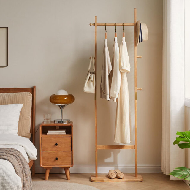 Solid Wood Freestanding 5 - Hook Coat Rack With 5 Hooks