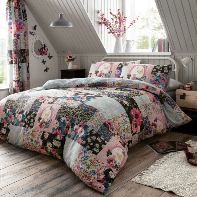 Elegant Polycotton Floral Bedding Set Complete Duvet Cover with Pillowcases Single Double King & Superking
