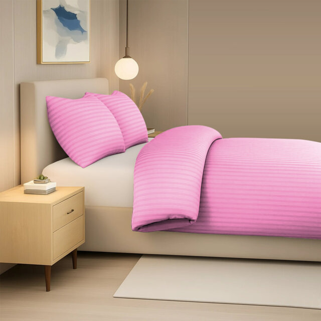 Premium Embossed Stripe Microfibre Duvet Cover Set Ultrasoft Hypoallergenic with Zipper Closure