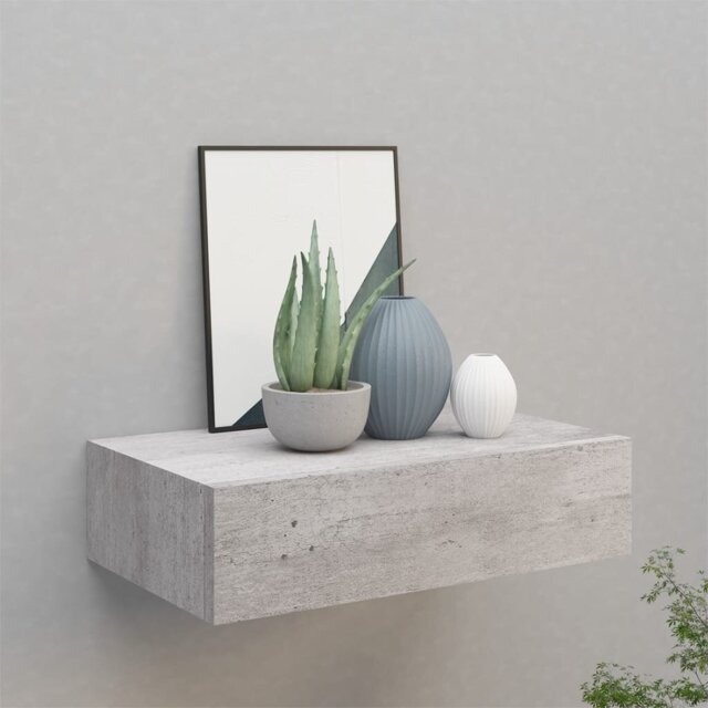 August Grove Wall-Mounted Drawer Shelf Concrete Grey 40X23.5X10cm MDF