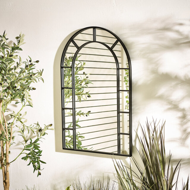 Winny Black Large Arched Window 90x60cm Garden Mirror