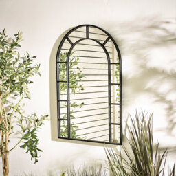 Winny Black Large Arched Window 90x60cm Garden Mirror