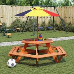 Picnic Table For 6 Kids With Umbrella Play Table Hexagon Solid Wood Fir