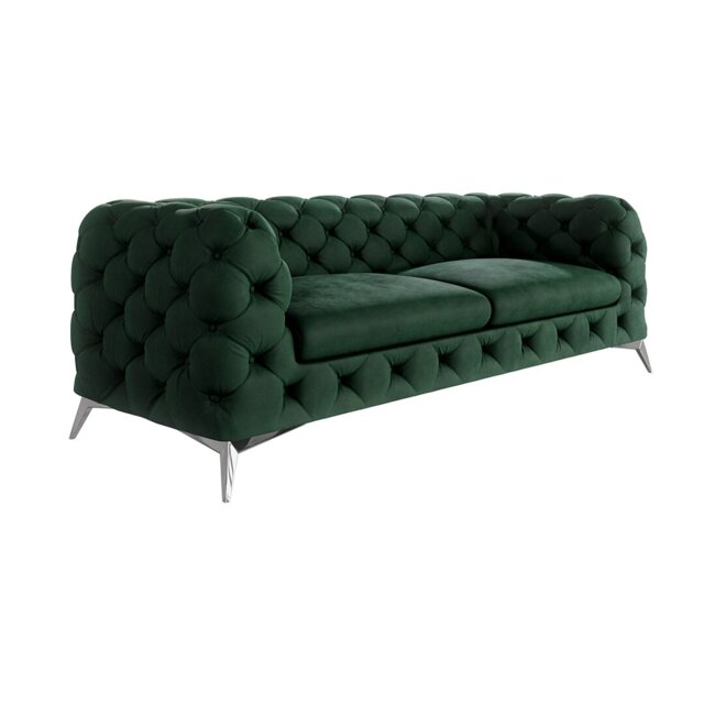 Chesterfield Sofa 3 Seater with Silver Metal Legs