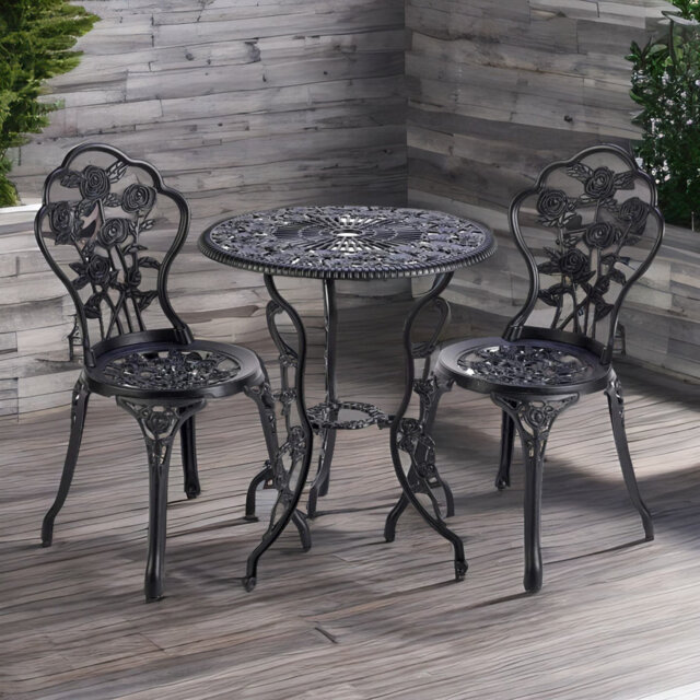 Broumov Metal 3-Piece Bistro Set With 2 Chairs & Table Outdoor Garden Furniture