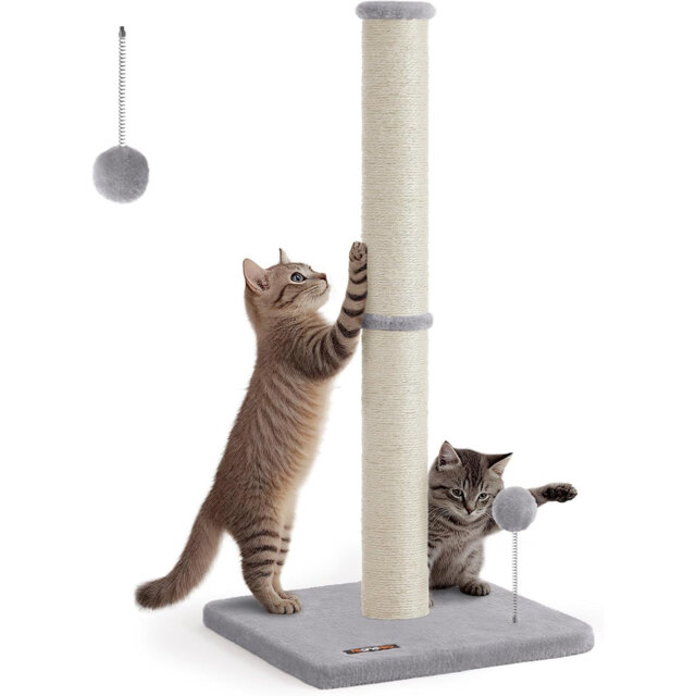 Cat Scratching Post, 85 Cm Tall, L Sisal Scratcher For Kittens And Normal Adult Cats, 7 Cm Thick Sisal Scratching Pole, Spring Pompom With Built-In Be
