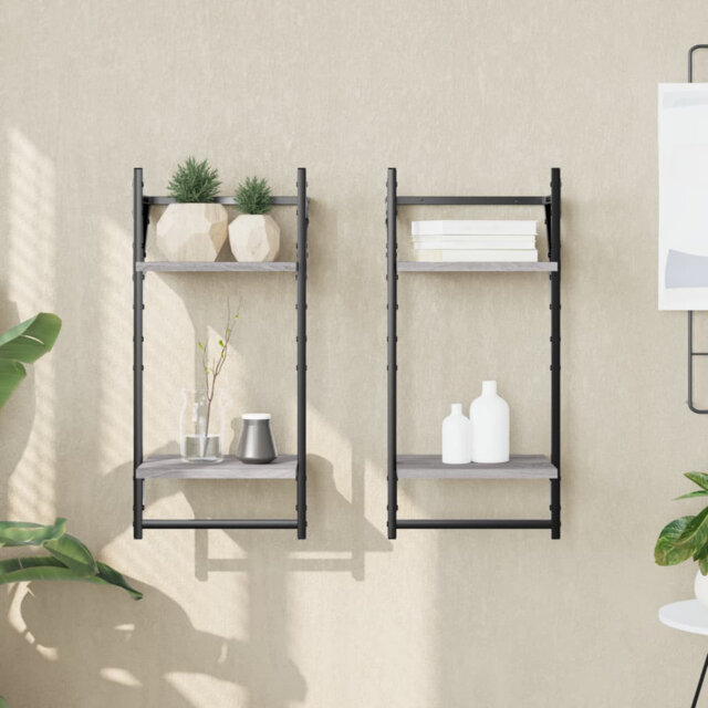 Borough Wharf 2-Tier Wall Shelves With Bars 2 Pcs 30X25x65 Cm