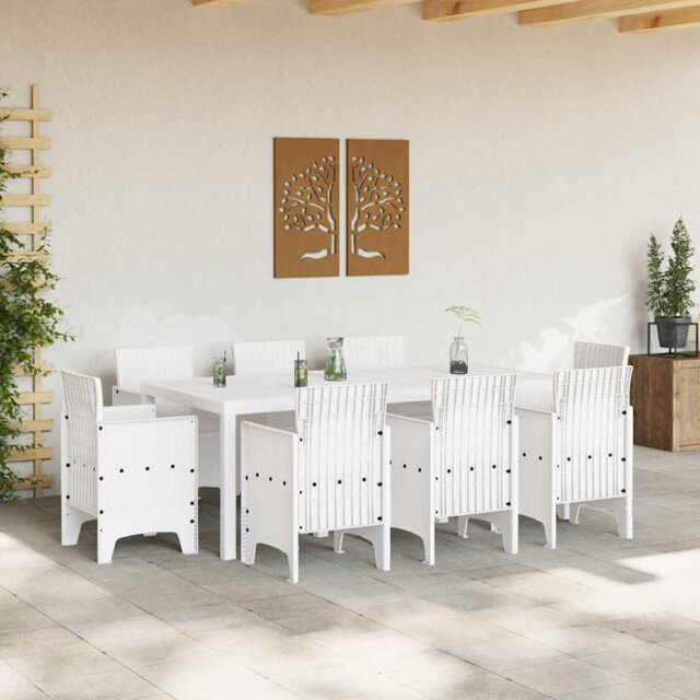 Garden Dining Set 9 Pcs White Poly Rattan