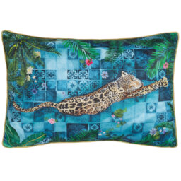 Majorelle Leopard Indoor / Outdoor Geometric Blue Rectangular Cushion