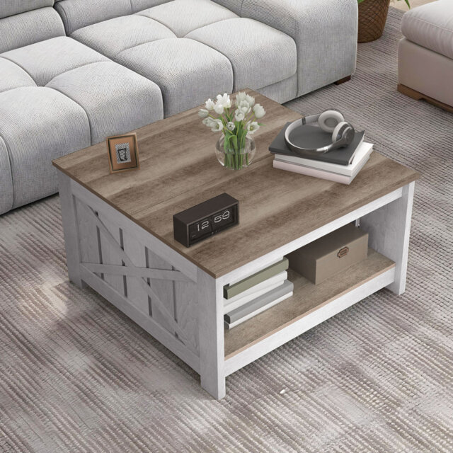 Vesely Farm House 4 Legs Coffee Table ，Centre Table for Living Room with Storage