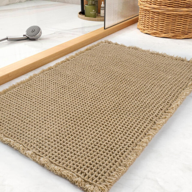Bath Mat 50 X 80 Cm, Bathroom Mat, Non Slip Bath Mat, Waffle Style, Quick Dry, Absorbent & Machine Washable Toilet Mat, Brown Bathmat