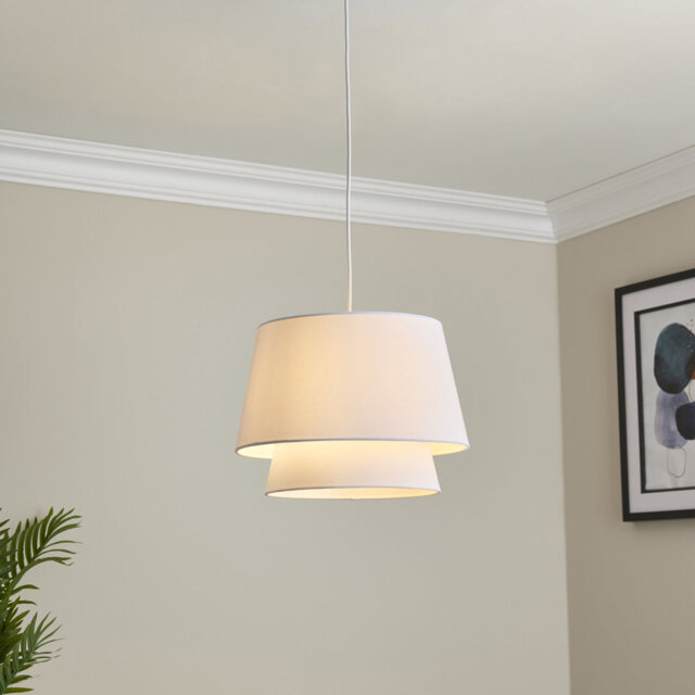 25cm H Linen Lamp Shade in White Faux Linen