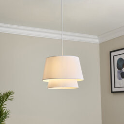 25cm H Linen Lamp Shade in White Faux Linen