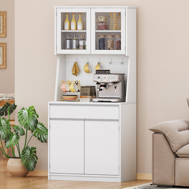 Kitchen Cabinets, Tall Kitchen Cupboard with Countertop and Drawers, Freestanding Pantry Storage Cabinet, Adjustable Shelves, for Dining Room, Living