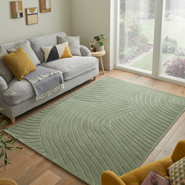 Green Abstract Thick Anti Shed Rug For Bedroom, Dining Room, Stain Resistant Abstract Modern Area Rug