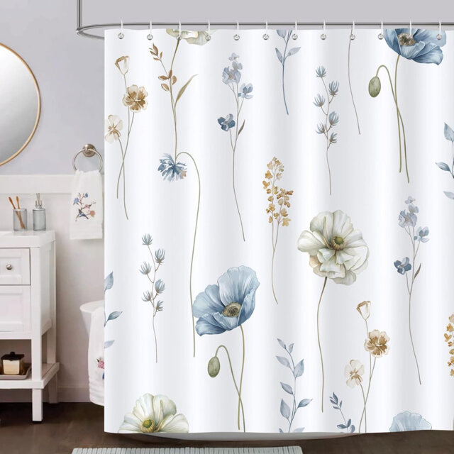 Watercolour Floral with 12 Hooks Shower Curtain