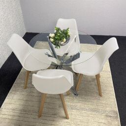 Round Glass Dining Table with Velvet Chairs - Dining Kitchen Room Furniture
