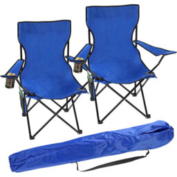 Set Of 2 Portable Folding Camp Chairs – Lightweight With Cup Holder, Side Pocket, And Carry Bag – Ideal For Camping, Festivals, Garden, Fishing, Beach
