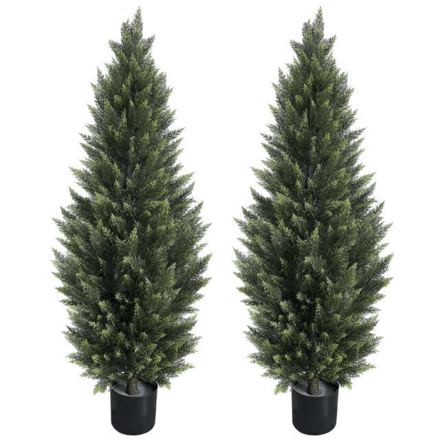 150CM Artificial Cedar Tree Set of 2 – Weatherproof Faux Evergreen with Black Planter for Indoor Outdoor Farmhouse Decor