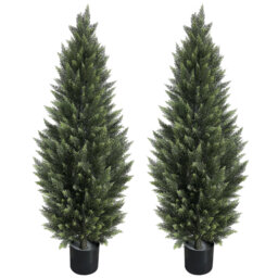 150CM Artificial Cedar Tree Set of 2 – Weatherproof Faux Evergreen with Black Planter for Indoor Outdoor Farmhouse Decor