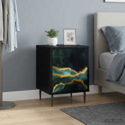 Bedside Cabinet Black Oak Engineered Wood Nightstand Bedroom Furniture