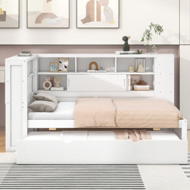 Wooden Daybed With Trundle & Storage, USB Charging Port