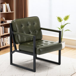 Modern Faux Leather button-tufted design Accent Chair with Metal Farme 110° Recline