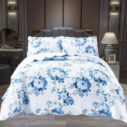 Printed Bedspread Set with Vintage Floral Patchwork Design, Soft Microfiber Coverlet Set with Matching Pillow Shams for All Seasons