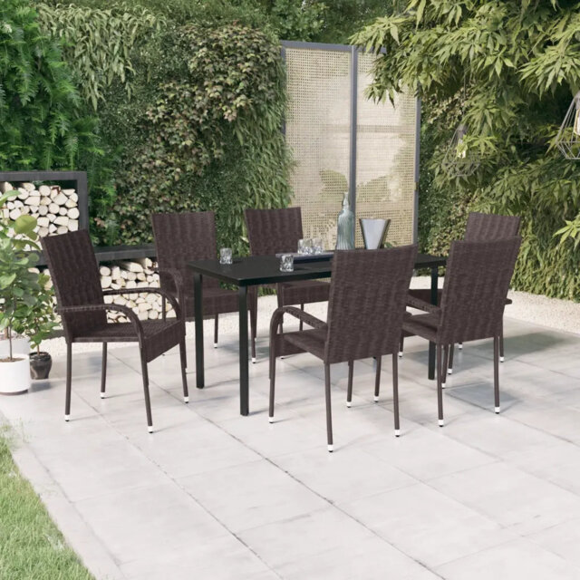 Rosalind Wheeler 7 Piece Garden Dining Set Grey And Black, 1 Table, 6 Chair