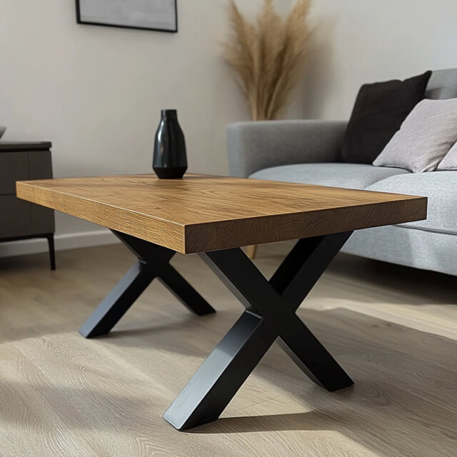 Solid Oak Coffee Table - Chunky X Legs