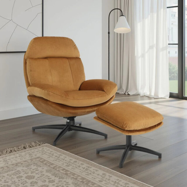 Velvet Swivel Accent Chair with Footstool