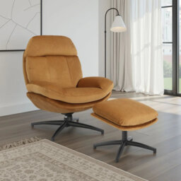 Velvet Swivel Accent Chair with Footstool