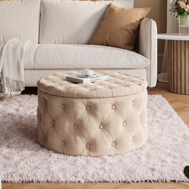CHESTERFIELD Round Upholstered Pouf Hocker 70 cm