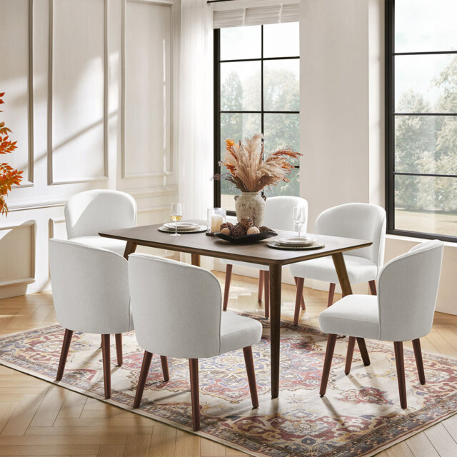 Davia Mid-Century Modern Upholstered Dining Chair With Solid Wood Leg