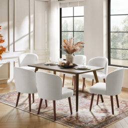 Davia Mid-Century Modern Upholstered Dining Chair With Solid Wood Leg