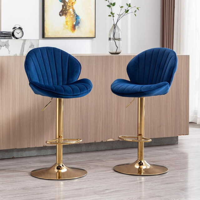 Agapito Modern Adjustable Height Counter Stool Upholstered Velvet Bar Stools with Backrest