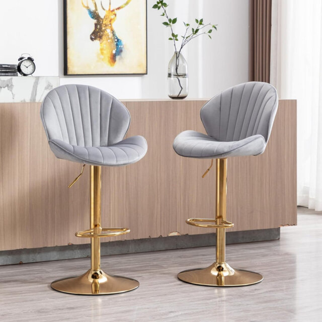 Agapito Modern Adjustable Height Counter Stool Upholstered Velvet Bar Stools with Backrest