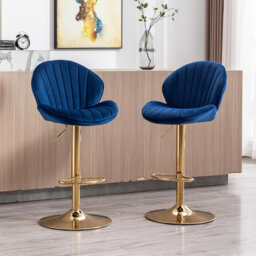 Agapito Modern Adjustable Height Counter Stool Upholstered Velvet Bar Stools with Backrest
