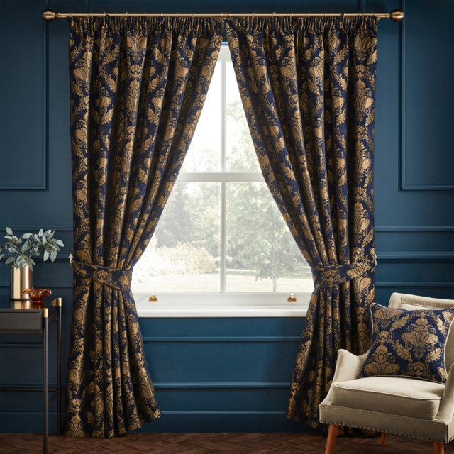 Shiraz Floral Damask Pencil Pleat Curtains