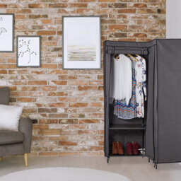 Corner Canvas Wardrobe, 8 Tiers, 2 Clothes Rails, Plug-In System, 169 X 100 X 83 Cm, Fabric, Steel, Plastic, Pack Of 1