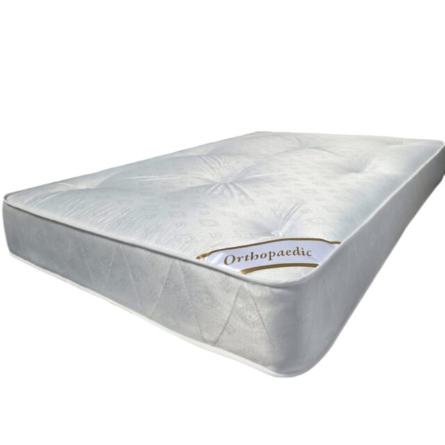 Budget Friendly Orthopaedic Med-Firm Mattress, White Damask Cover and border, Dual Sided, Tufted, 22CM / 9 INCH Deep.