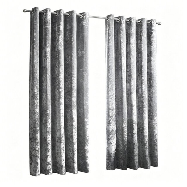 Luxury Crushed Velour Eyelet Curtain Pair, Fully Lined Thermal Blackout Drapes, Summer Heat Blocking Energy Saving Room Darkening Window Curtains for