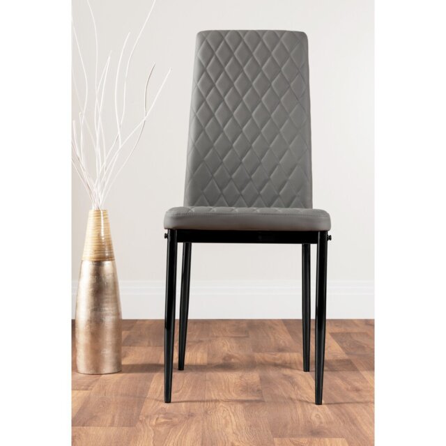 Lenworth Modern Black Metal and Glass Dining Table Set - x4 Luxury Faux Leather Dining Chairs