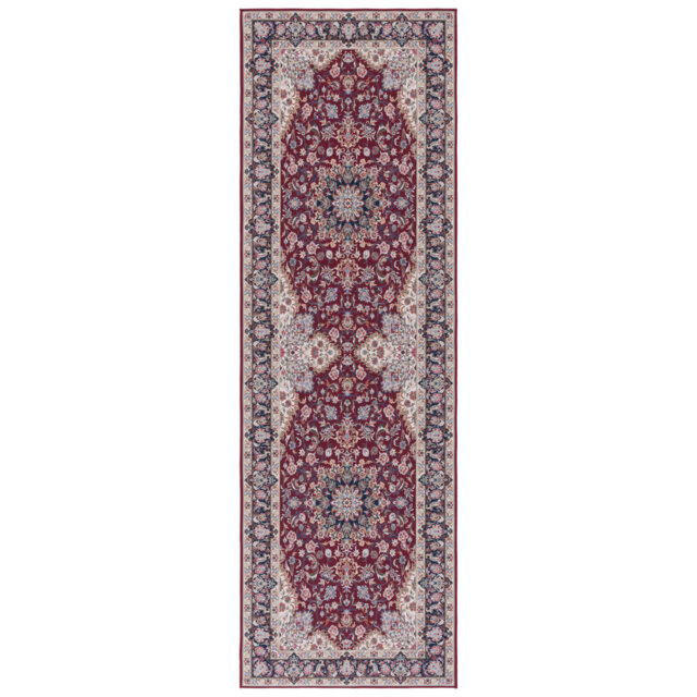 Tucson Vintage Look Machine Washable Non-Slip Area Rug in Maroon