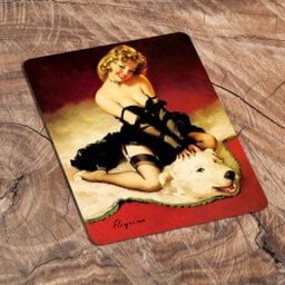 Pin Up Bear Skin Rug - Metal Art Wall Sign
