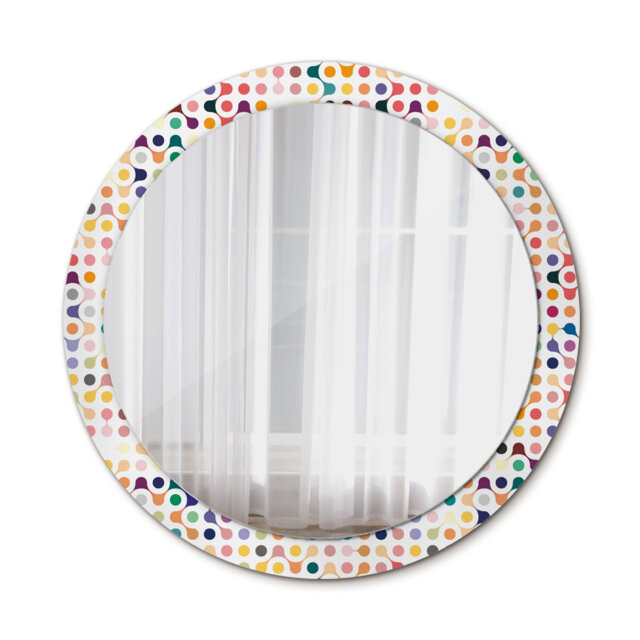 Huldar Round Glass Framed Wall Mounted Accent Mirror in White/Yellow/Pink