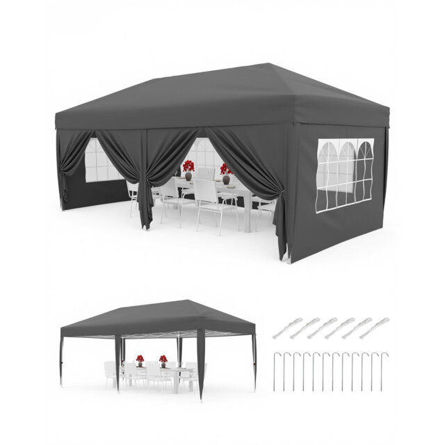 Heavy Duty Waterproof Pop Up Gazebo Canopy with Sidewalls & Rolling Carry Bag, 300x600 cm Instant Shelter for Outdoor Party Camping Market Stall
